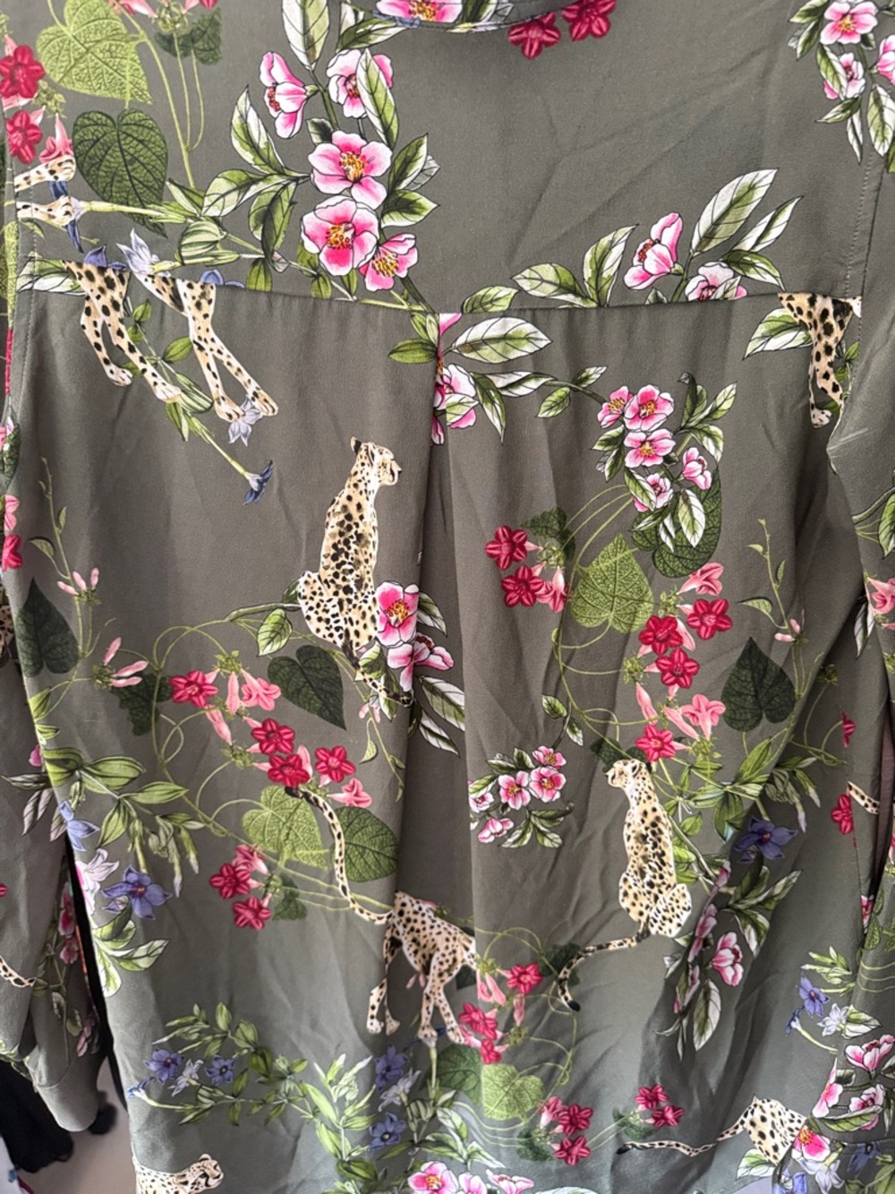 L'Agence  Olive Floral & Leopard Print Button-Up Blouse - Picture 4 of 4